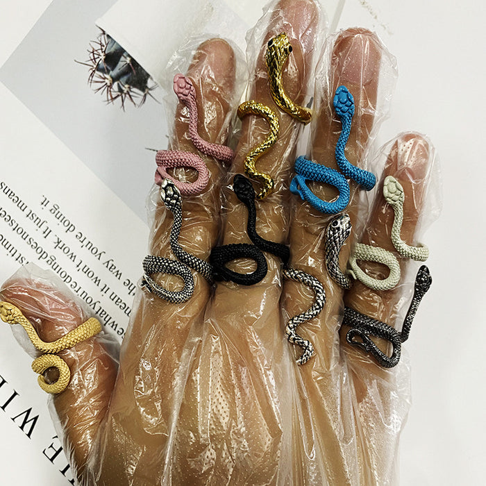 Colorful Sculpted Snake Adjustable Rings in Eight Finishes