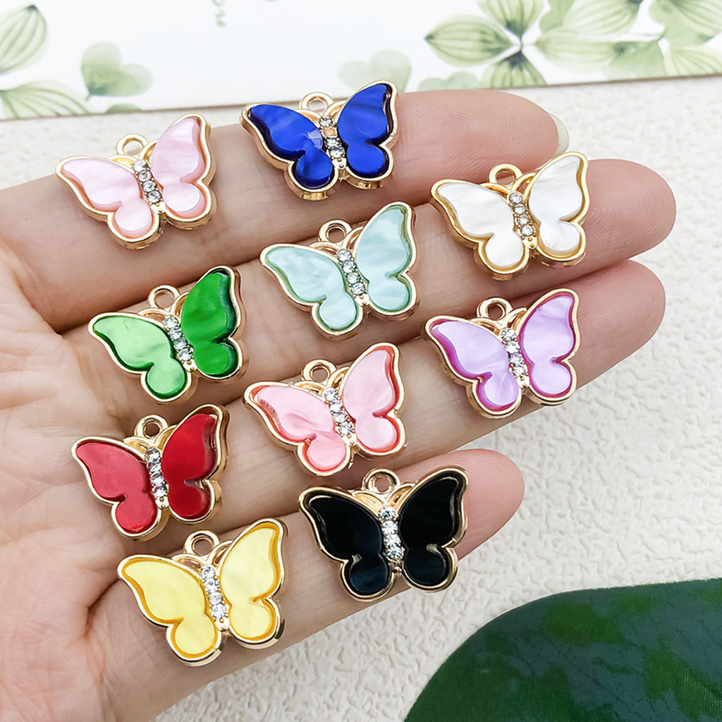 Colorful Rhinestone Acrylic Butterfly Charm Pendant for DIY Necklace Earrings Phone Strap