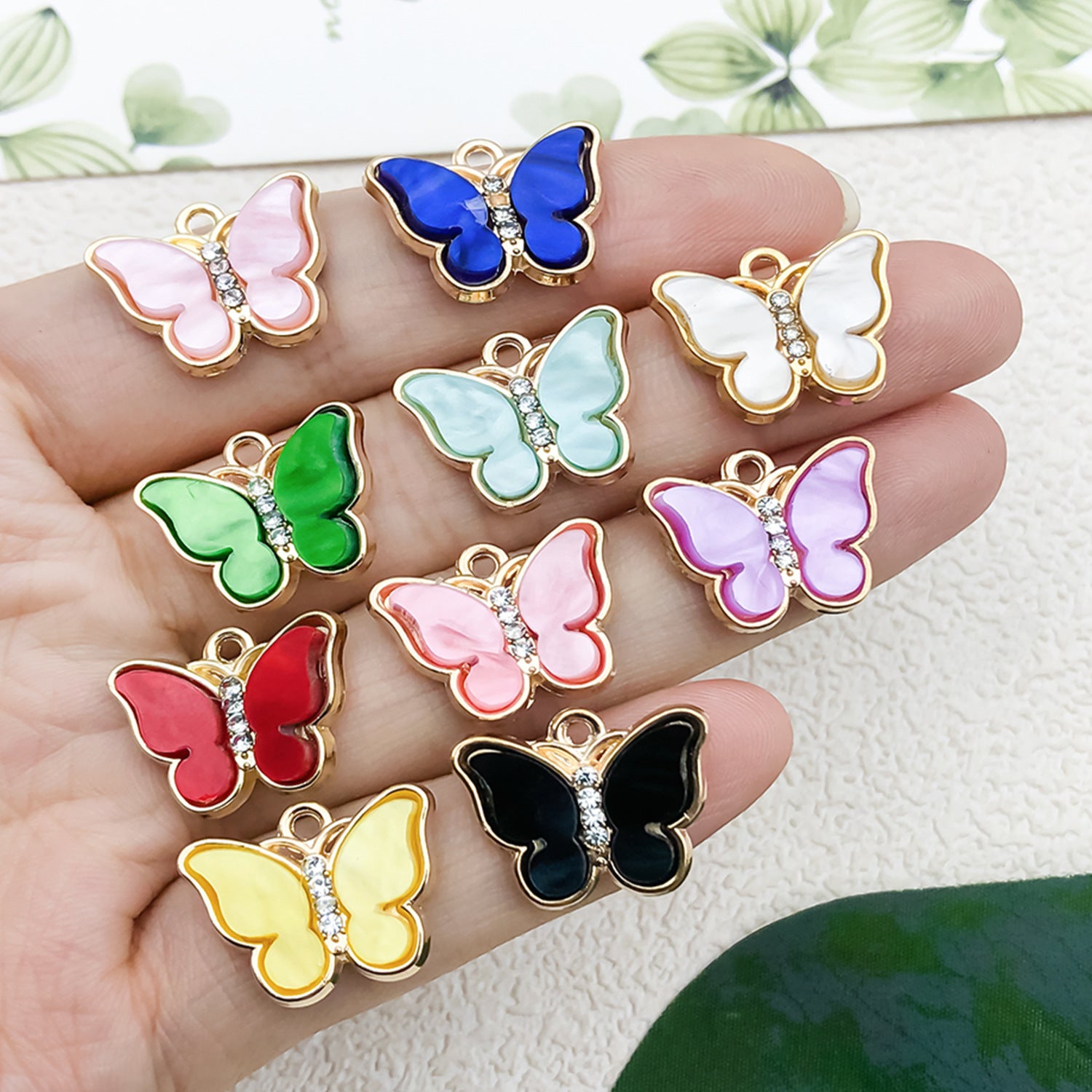 Colorful Rhinestone Acrylic Butterfly Charm Pendant for DIY Necklace Earrings Phone Strap