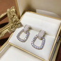 Silver Tone Crystal Geometric Drop Earrings with Open Centers view 4