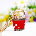 Jeweled Treasure Bucket Keychain with Red Enamel and Gold Tone Trim view 2
