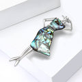 Silver Tone Abalone Shell Lady Figure Brooch Hat Pose view 3