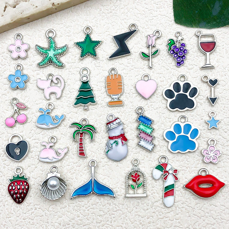 Enamel Zinc Alloy Heart Flower Charm Pendant for Bracelet Earrings Jewelry DIY