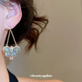 Green Crystal Butterfly Drop Earrings with Floral Bead Clusters view 4