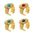 Gold Sunburst Open Rings Colored Cabochon Centers Adjustable view 5