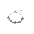Silver Light Blue Oval Halo Stone Chain Bracelet Adjustable view 5
