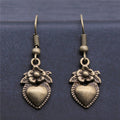 Flower And Heart Dangle Earrings in Two Antique Finishes view 5