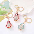 Rhinestone Penguin Keychain Gold Clasp Red Pink Blue Options view 1