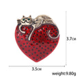 Red Heart Cat Brooch with Black Dots and Gold Tone Trim view 5