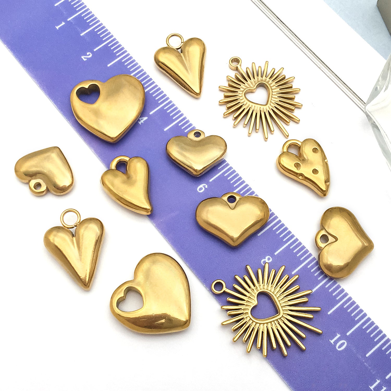 Stainless Steel Boho Radiant Heart Charm Pendant for DIY Necklace and Earrings