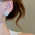 Silver Tone Crystal Five Petal Flower Stud Earrings view 3