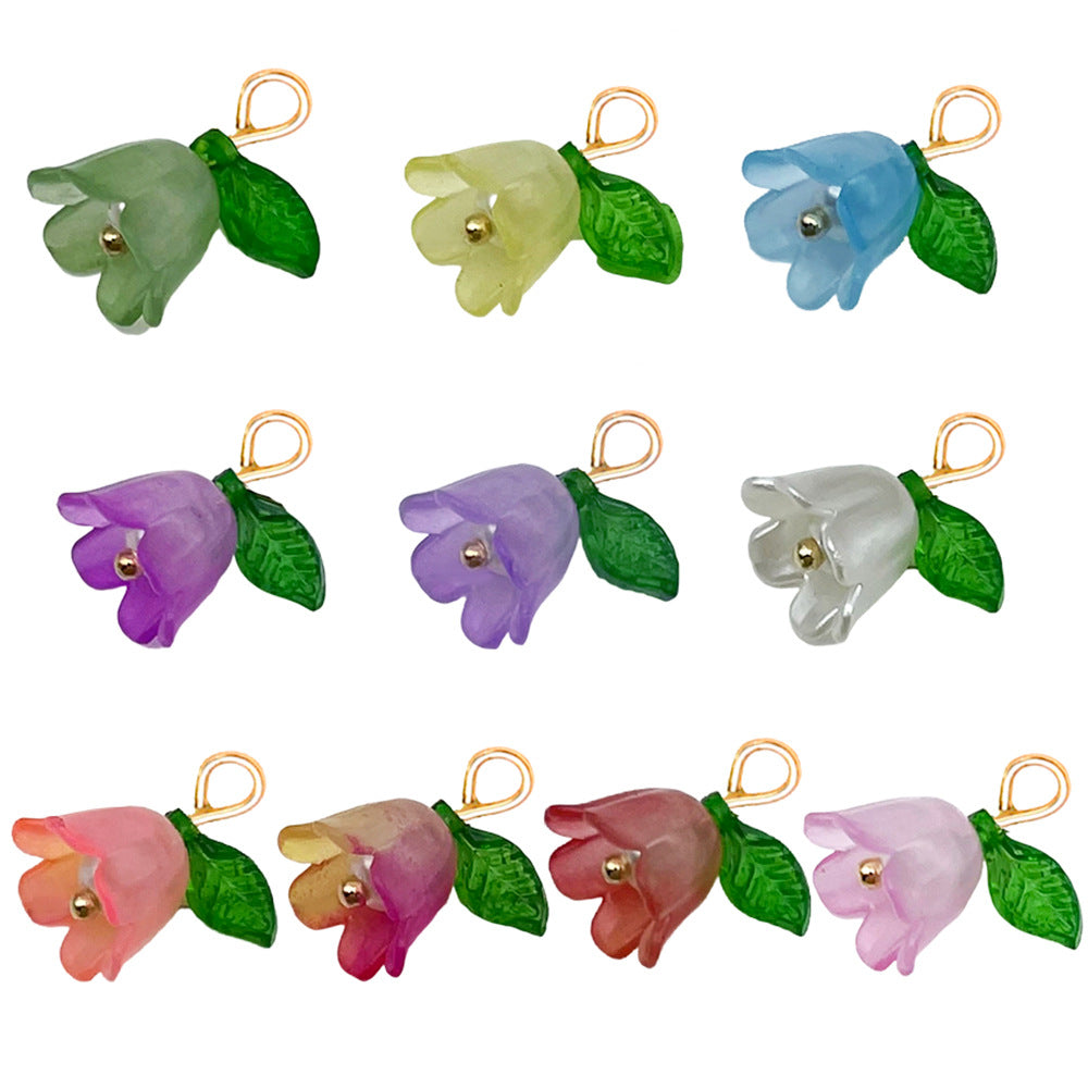 Acrylic Pearl Color Lily of the Valley Leaf Flower Charm Pendant for DIY Jewelry