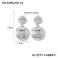 Ribbed Double Disc Drop Earrings Gold Steel Metal Stud Posts view 6