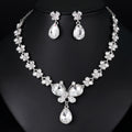 Black Silver Tone Flower Crystal Metal Necklace and Earring Set view 1