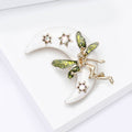 Moon Fairy Brooch with White Enamel Crescent and Green Wings view 3