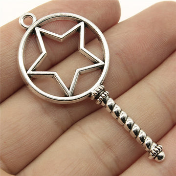 Open Star Magic Wand Frame Pendant Metal Jewelry Making Component