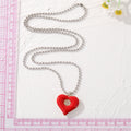 Silver Tone Red and Green Open Heart Pendant Ball Chain Necklaces view 3