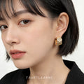 Gold Textured Geometric Chunky Huggie Hoop Earrings Pair view 2
