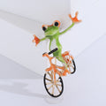 Frog on Bicycle Brooch Orange Pink or Light Green Metal Pin Brooch view 2