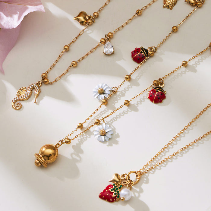 Strawberry Seahorse and Daisy Charm Necklace Collection