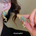 Gold Blue Crystal Koi Fish Stud Earrings Decorative Jewelry view 1