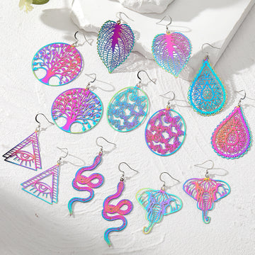 Silver Tone Rainbow Openwork Metal Hook Earrings in Seven Designs