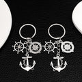Antique Silver Anchor Ship Wheel and Compass Nautical Charm Keychain view 3