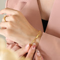 Gold Irregular Organic Link Bracelet Clear Stones Lobster Clasp view 1