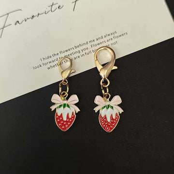 Strawberry Bow Shoe Charms with Two Gold Tone Lobster Clasps