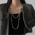 Long White Pearl Multi Size Geometric Strand Necklace view 3