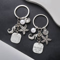 Antique Silver Seahorse Starfish Shell and Faux Pearl Keychain view 2