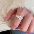 Silver Open Flower Ring With Gold Centers Adjustable view 3