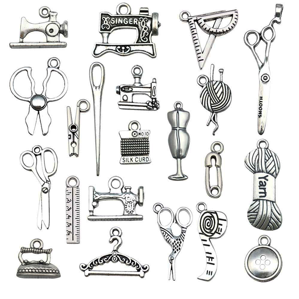 Zinc Alloy Sewing Machine Scissors Hanger Charm Pendant for DIY Necklace Jewelry