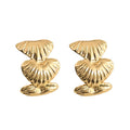 Gold Ribbed Stacked Heart Stud Earrings Textured Pair view 5