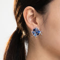 Blue Clear Stone Rounded Square Cluster Stud Earrings view 1