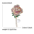 Crystal Rose Stem Brooch with Pearl Dangle Decorative Metal Pin view 7