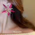 Pink Crystal Starburst Statement Stud Earrings Decorative Jewelry view 3