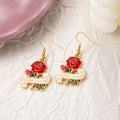 Red Mother's Day Motif Gold Tone Long Hook Earrings view 9
