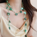 Green Shell and Mixed Bead Long Layered Tassel Necklace view 3