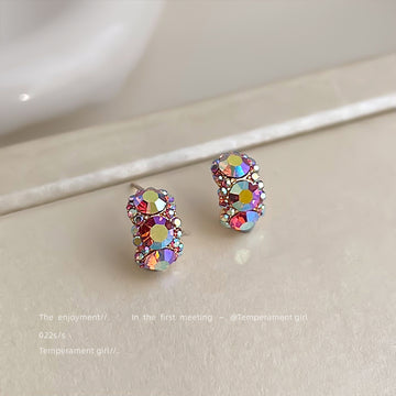 Gold Tone Multicolor Faceted Stone Curved Half Hoop Stud Earrings
