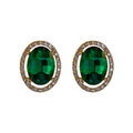 Green Oval Crystal Halo Stud Statement Earrings Pair view 5