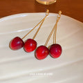 Red Cherry Drop Earrings With Gold-Tone Bars For Women view 2
