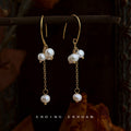 Gold Pearl Cluster Drop Earrings Chain Tassel Dangle view 3