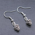 Antique Silver Pine Cone Dangle Earrings with Fishhook Wires view 2
