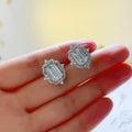 Emerald Cut Floral Frame Stud Earrings in Silver Tone view 2