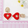 Gold Tone Red and Green Open Heart Drop Stud Earrings view 4