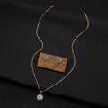 Round Blue Evil Eye Necklace and Stud Earring Jewelry Set view 2