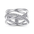 Silver Tone Multi Band Crisscross Clear Pavé Ring Sizes 6-10 view 5