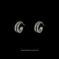 Silver Double-Band Open C-Shape Hoop Earrings Pair view 1