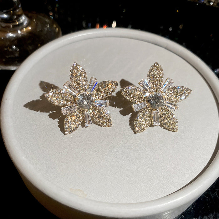 Crystal Flower Stud Earrings Leaf Pave Open Rings Four Styles